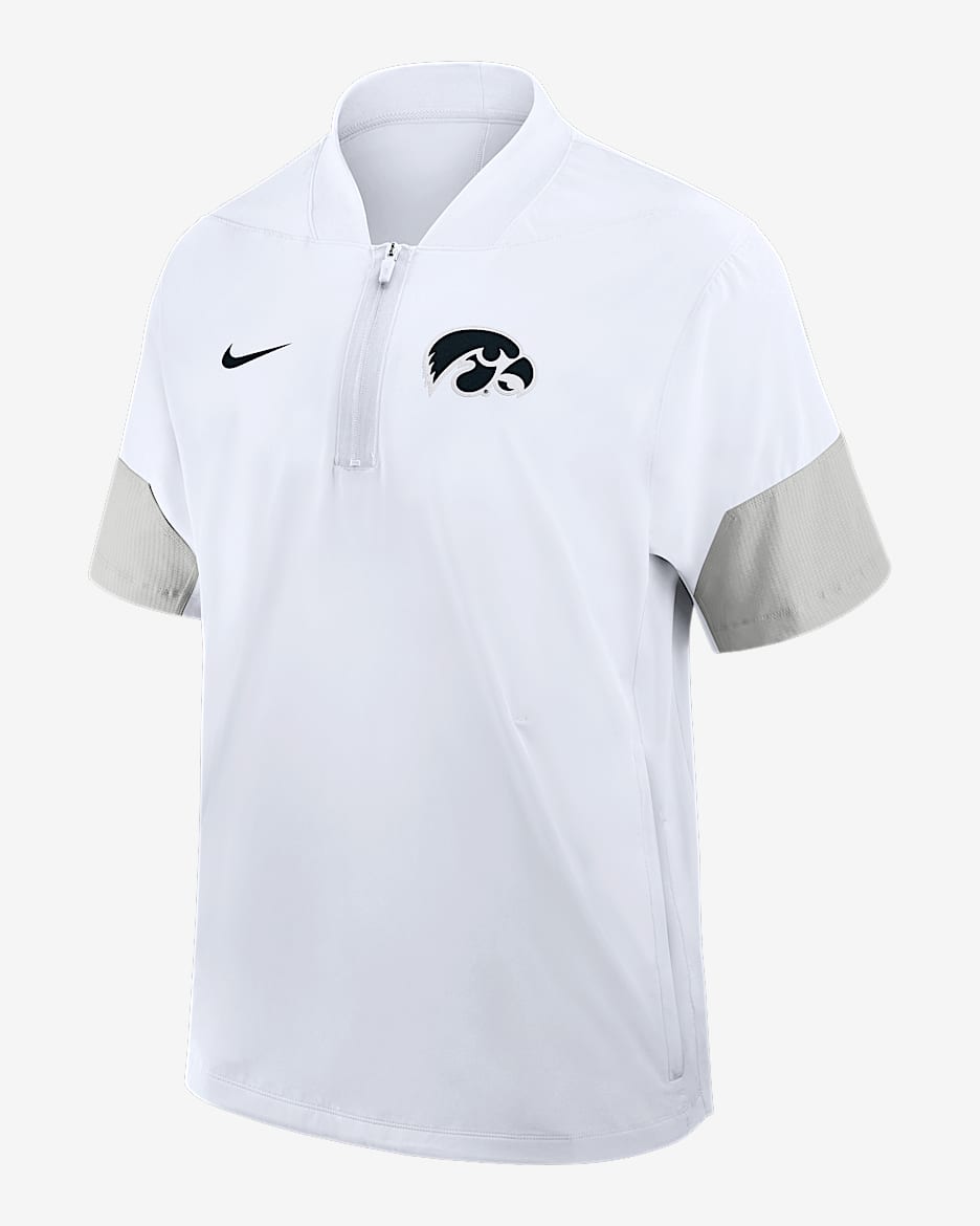 Chamarra con gorro de manga corta universitaria Nike de medio cierre para hombre Iowa Sideline Coach - Blanco
