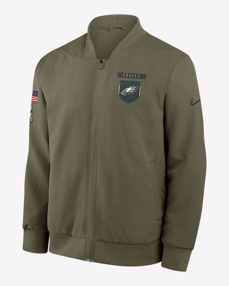Philadelphia Eagles Salute to Service Sideline Men's Nike NFL Full-Zip Bomber Jacket - Olive