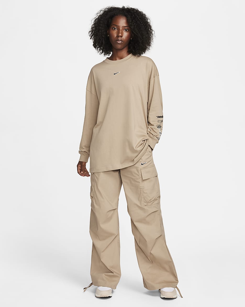 Nike Sportswear Longsleeve für Damen - Khaki/Weiß