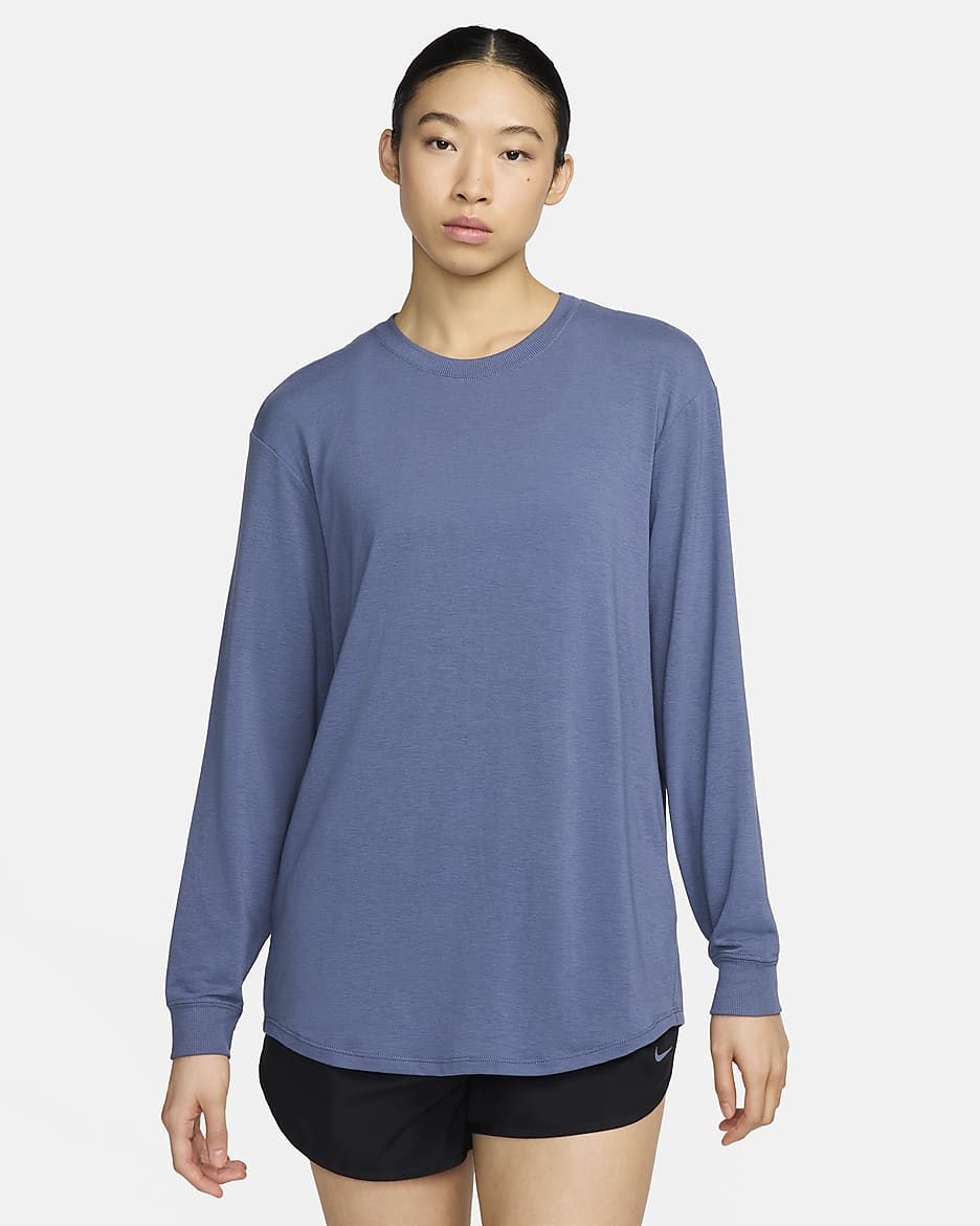 ナイキ ワン リラックスド ウィメンズ Dri-FIT ロングスリーブ トップ - ディフューズブルー/ブラック