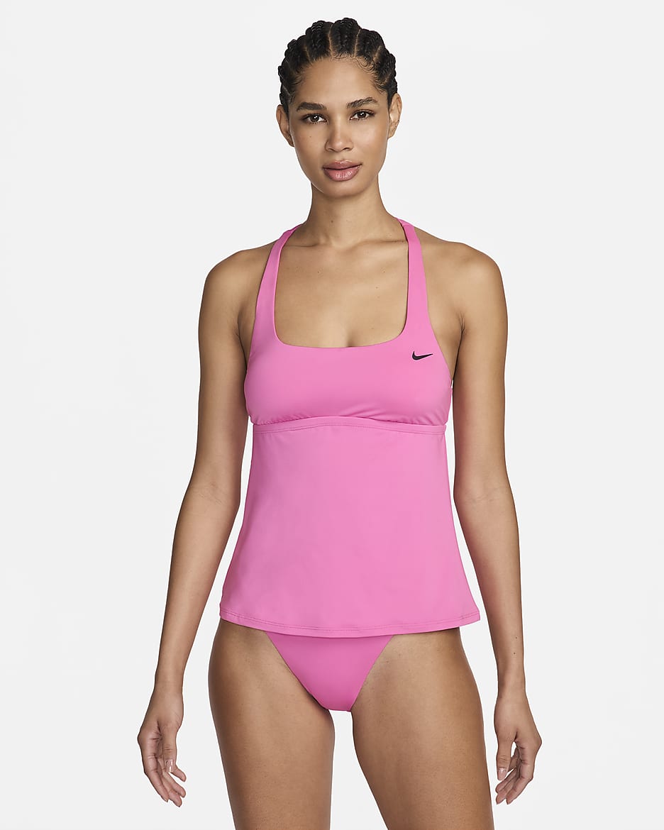 Top tankini de cuello cuadrado para mujer Nike Swim Essential - Rosa alegre