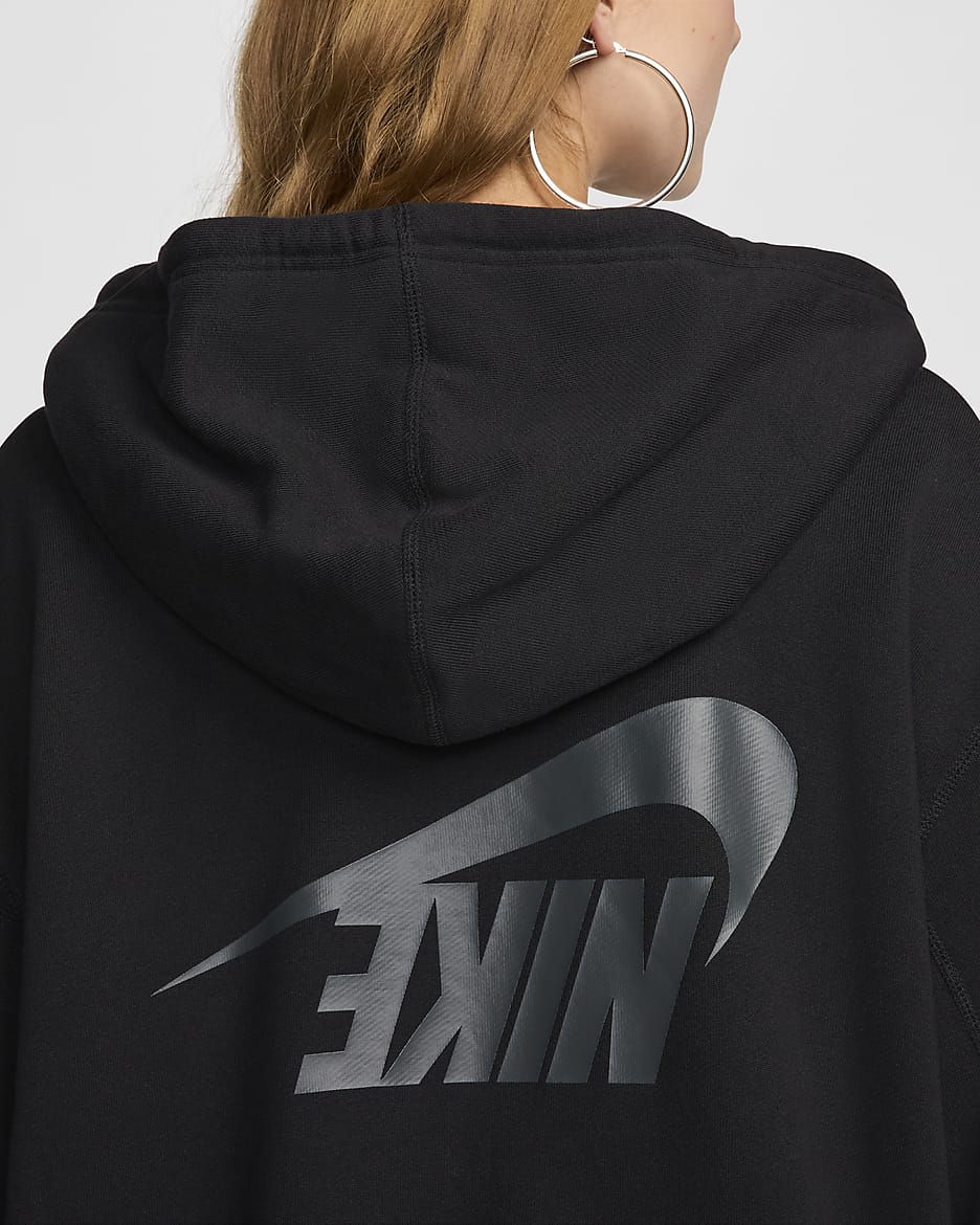 เสื้อมีฮู้ดซิปยาวผ้าเฟรนช์เทรีขนาดโอเวอร์ไซส์ผู้หญิง Nike Sportswear - ดำ/Anthracite