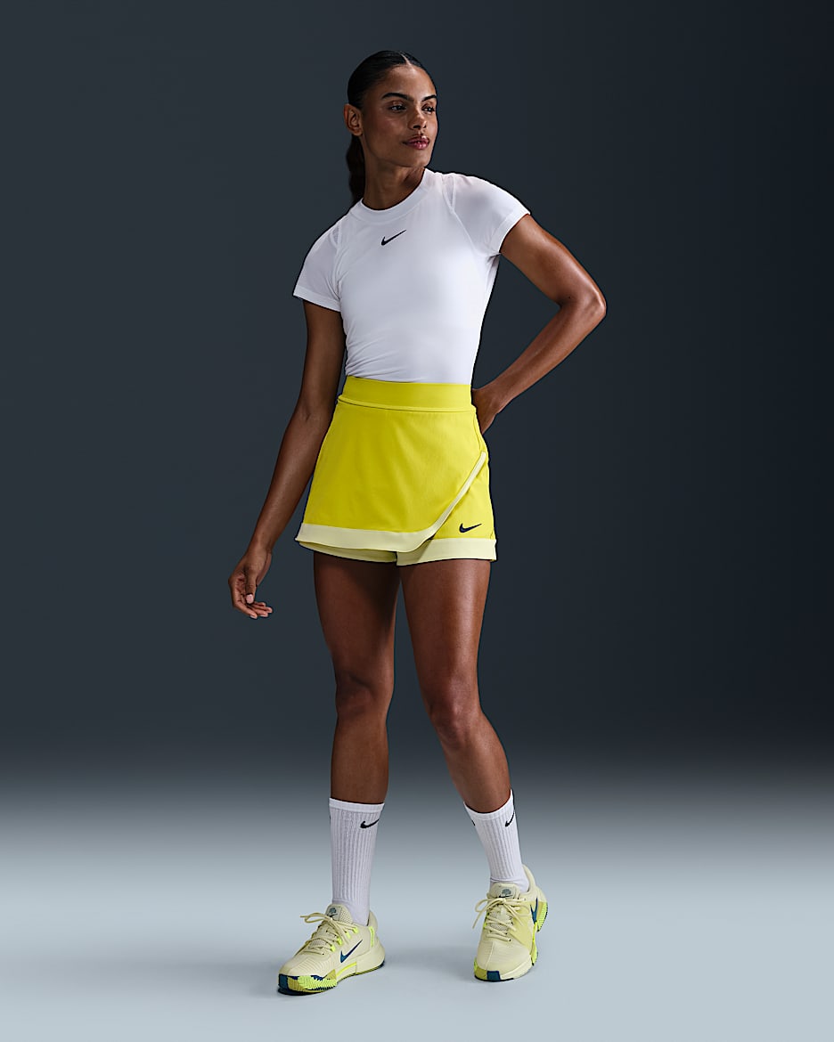 NikeCourt Slam Women's Dri-FIT Tennis Skort - High Voltage/High Voltage/Luminous Green/Medium Ash