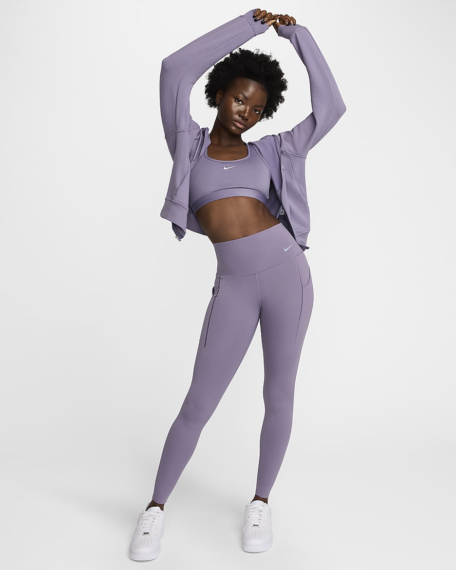 Nike Universa Leggings de longitud completa, talle alto y sujeción media con bolsillos - Mujer - Daybreak/Negro