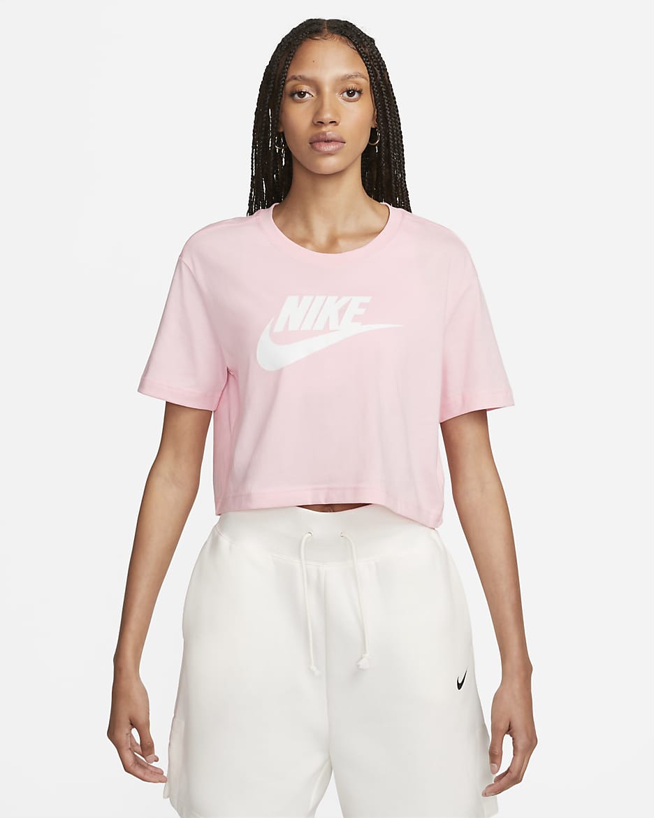 Playera cropped con logotipo para mujer Nike Sportswear Essential - Rosa suave medio/Blanco