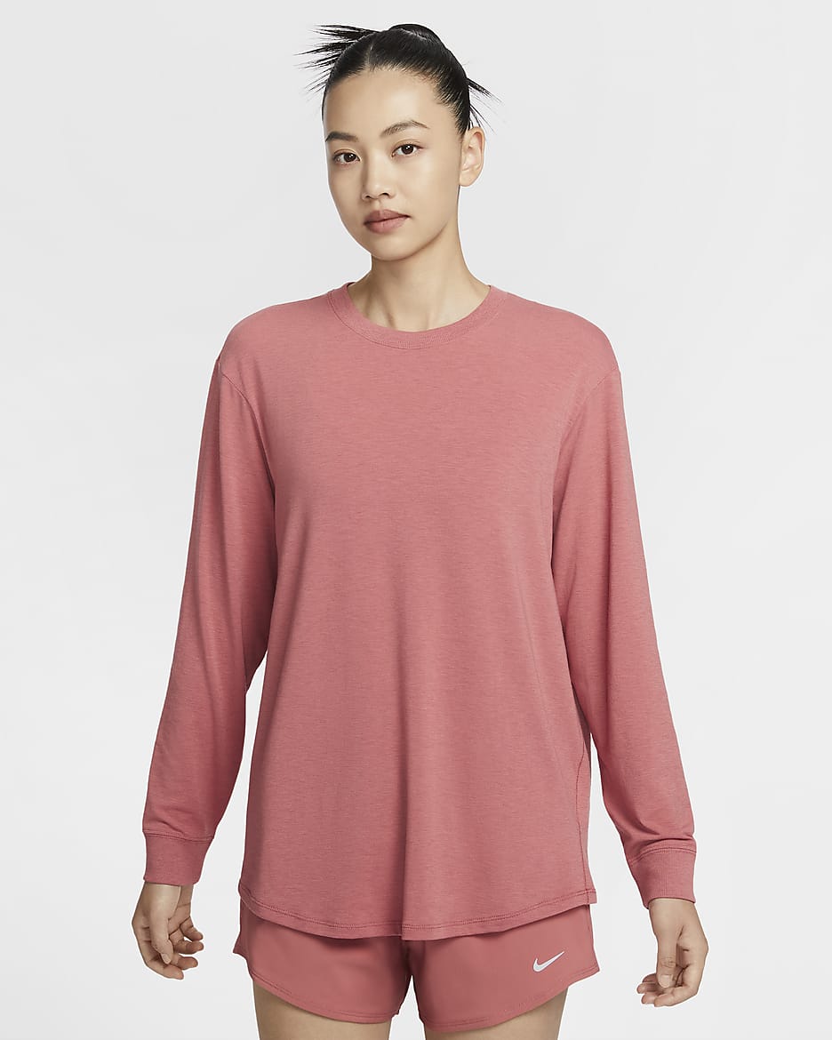 Nike One Relaxed Women's Dri-FIT Long-Sleeve Top - Canyon Pink/Black