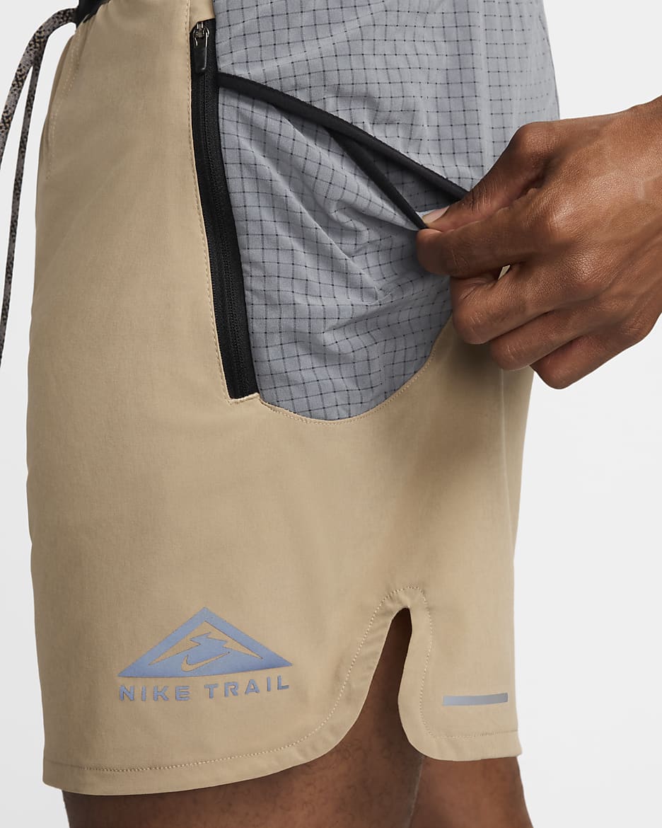 Nike Trail Second Sunrise Men's Dri-FIT 7" Brief-Lined Running Shorts - Khaki/Smoke Grey/Black