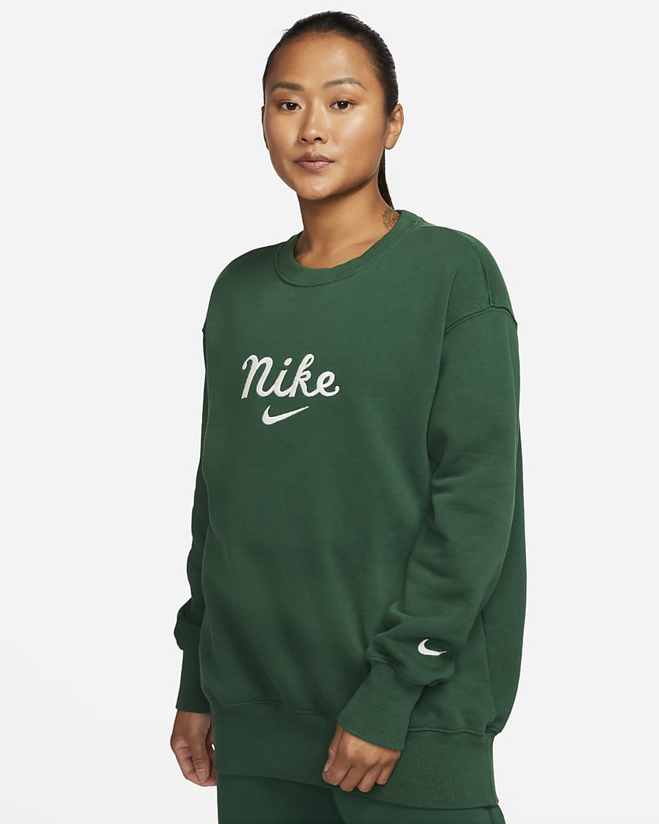 Nike Sportswear Women's Oversized Crew-Neck Sweatshirt - Gorge Green/Night Forest/Sail