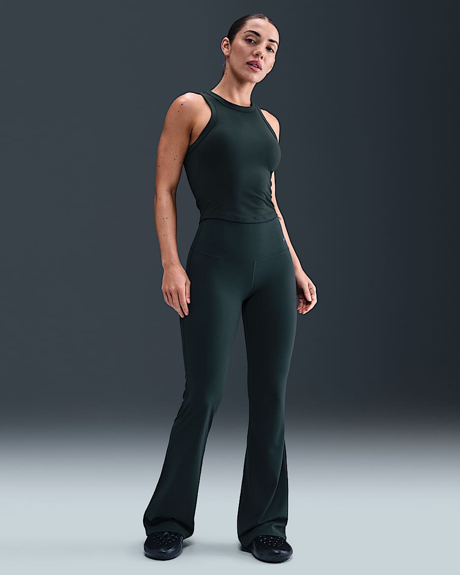 Damskie legginsy z wysokim stanem i rozszerzanymi nogawkami Nike Zenvy - Seaweed/Czerń