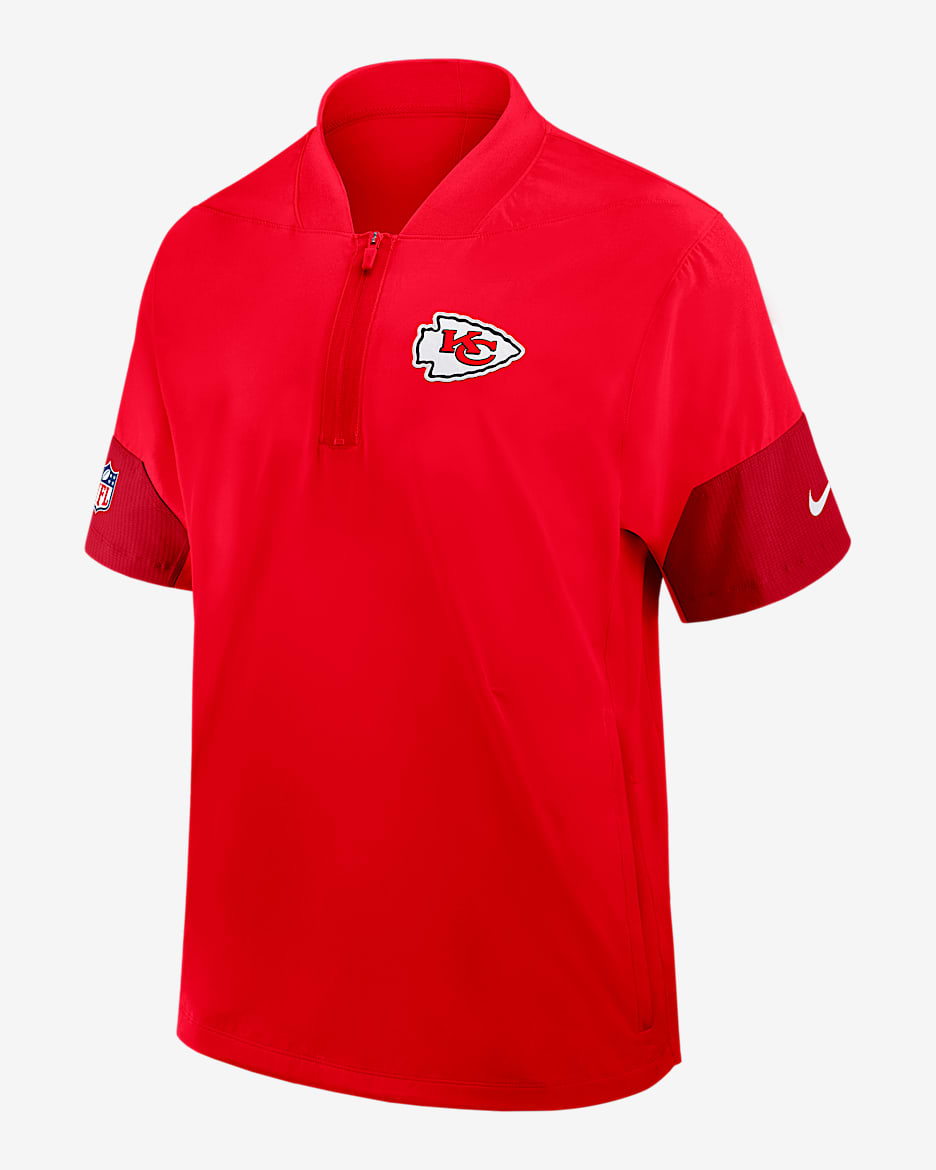 Kansas City Chiefs Sideline Coach Men's Nike NFL 1/2-Zip Short-Sleeve Hooded Jacket - Red
