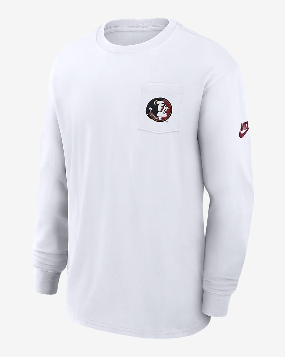 Florida State Seminoles Legacy Max90 Pocket Playera de manga larga universitaria Nike para hombre - Blanco
