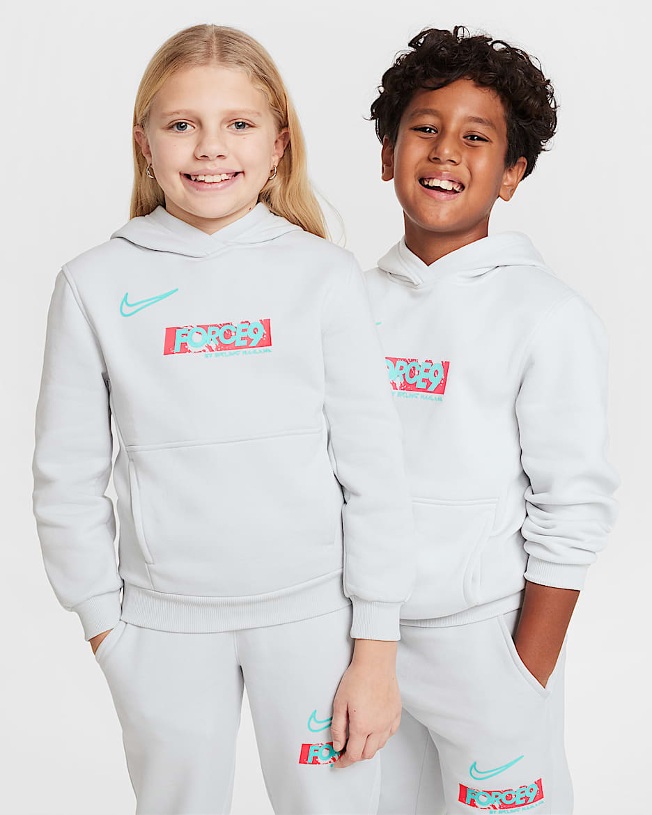 Erling Haaland Club Fleece Older Kids' Hoodie - Photon Dust/Dynamic Turquoise