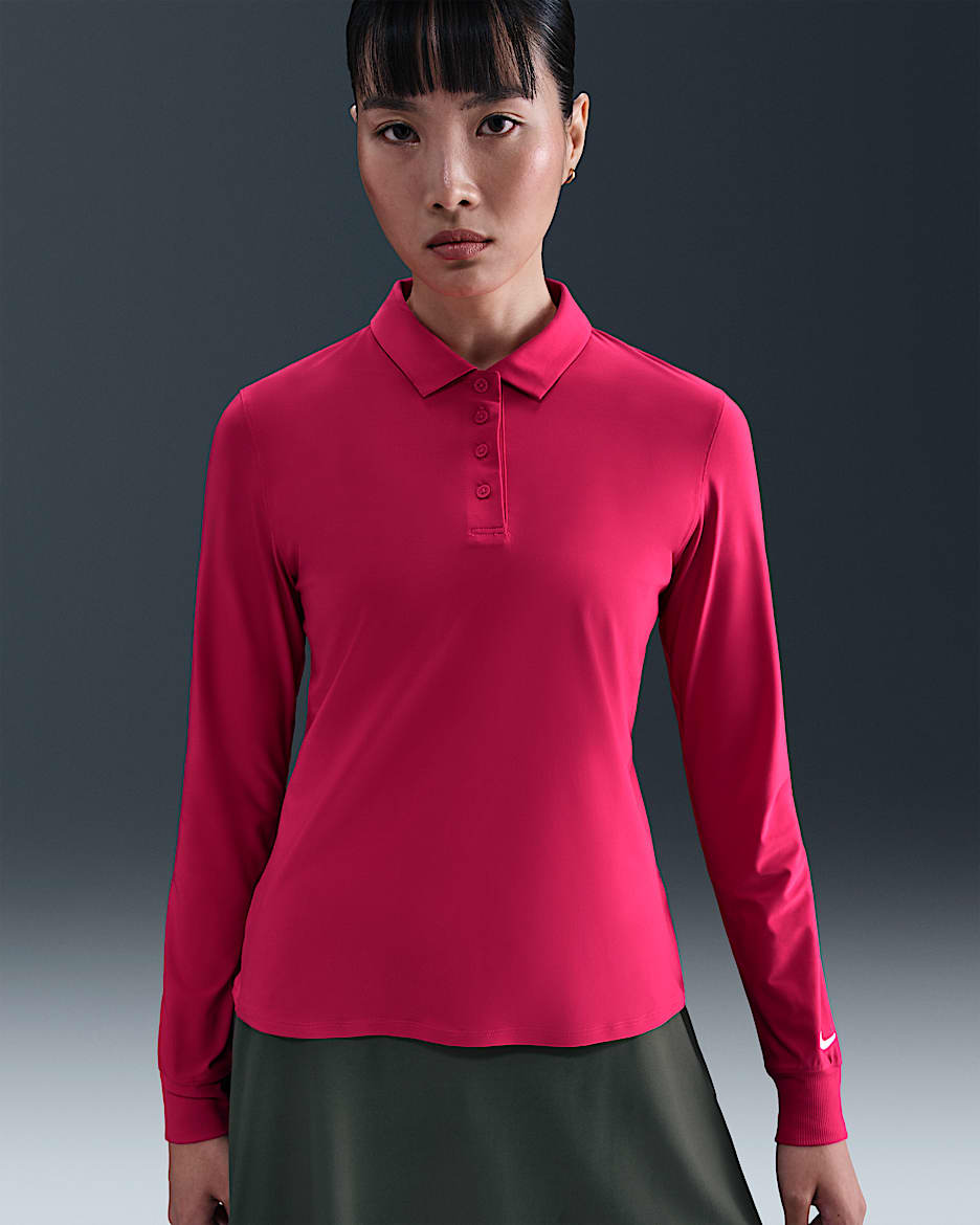 Långärmad pikétröja Nike Victory Dri-FIT för kvinnor - Rush Pink/Vit