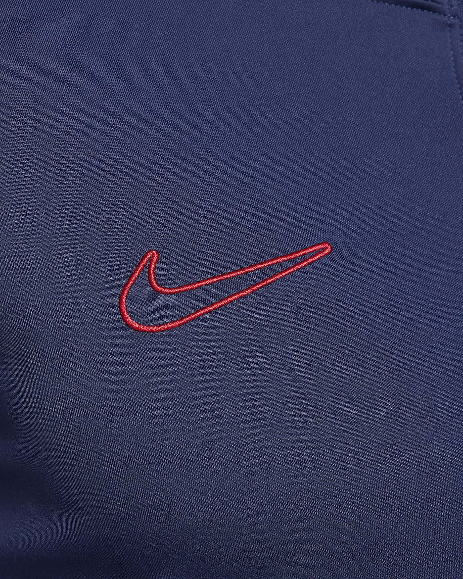 Nike Academy Dri-FIT fotballoverdel med glidelås i halsen til herre - Midnight Navy/Light Photo Blue/University Red