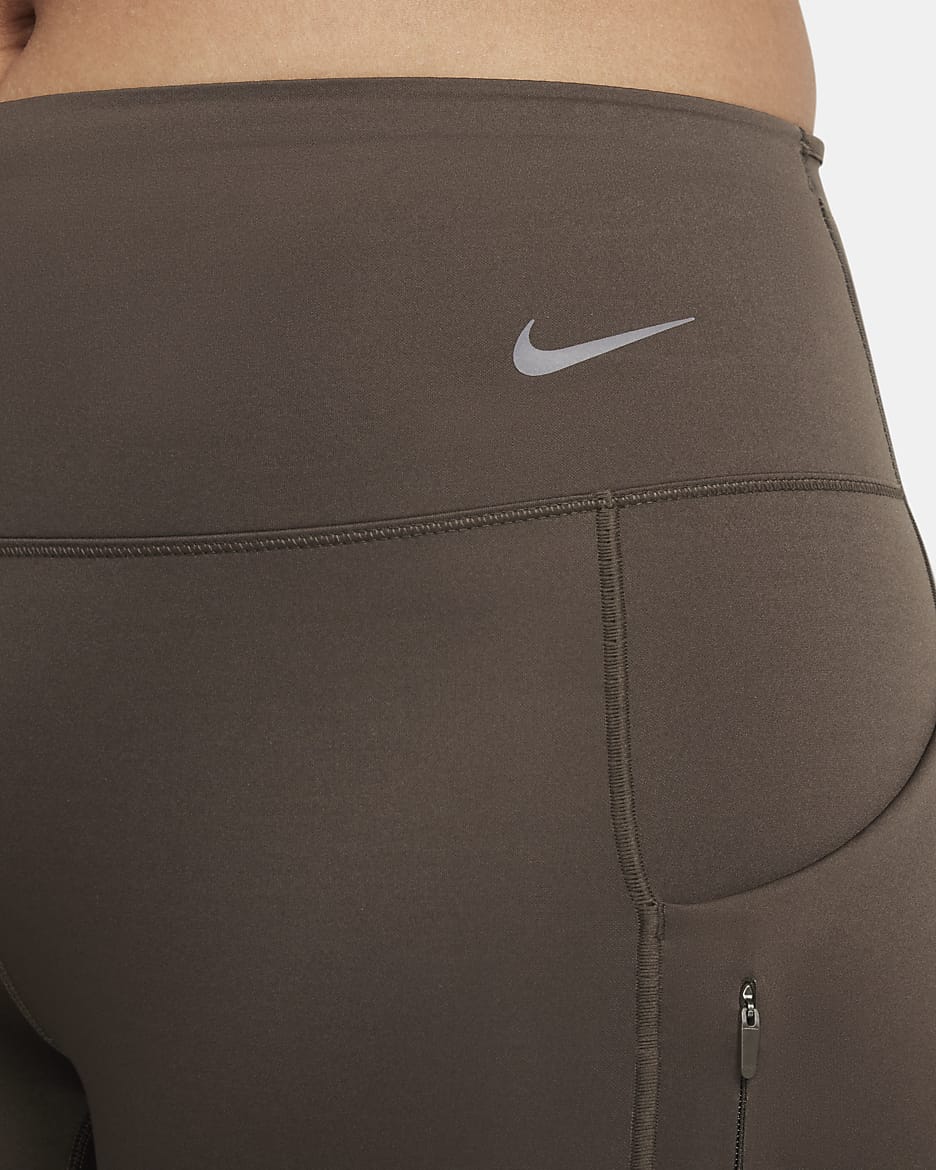 Nike Go Sıkı Destekli Normal Belli Cepli Tam Boy Kadın Taytı - Baroque Brown/Siyah