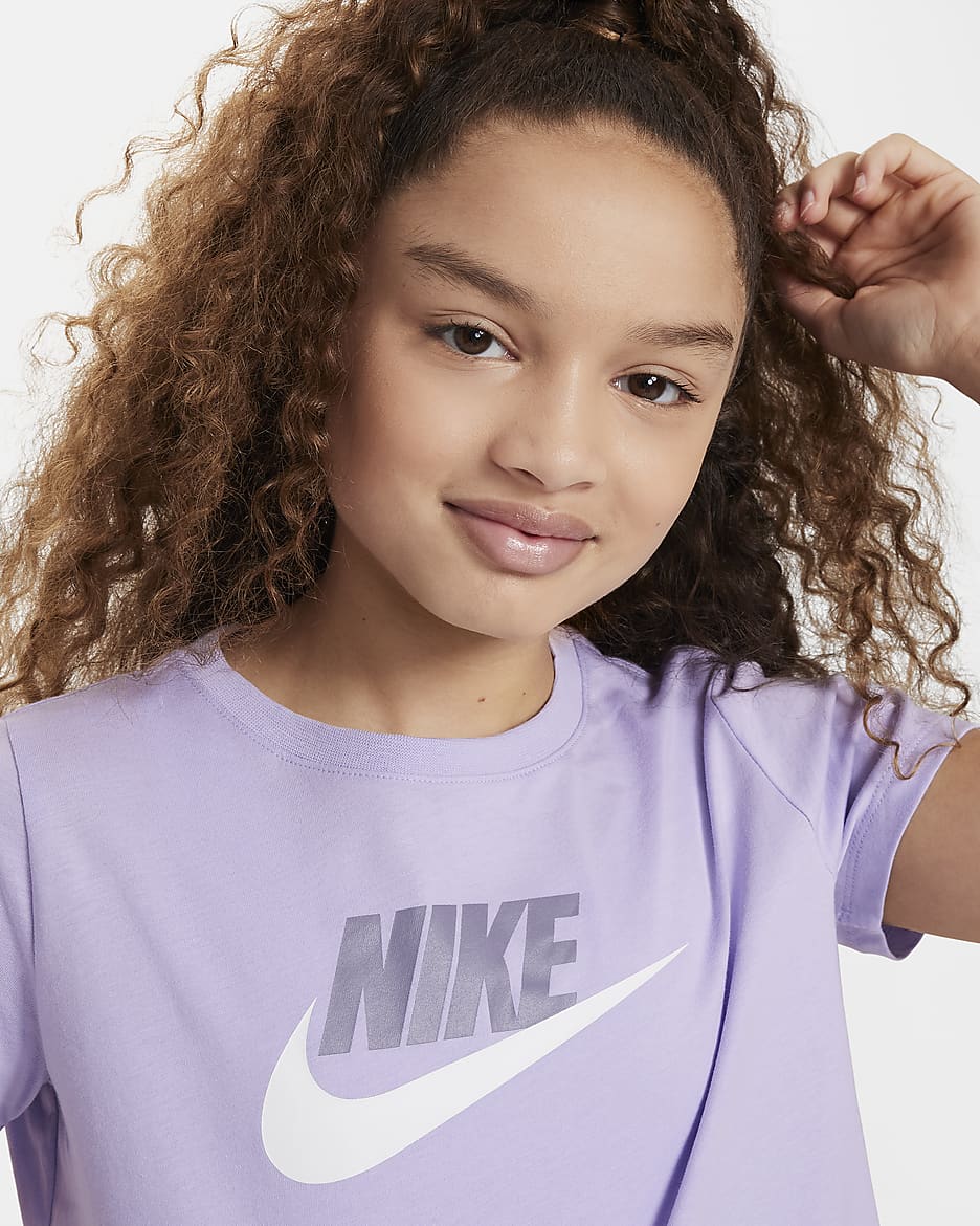 Nike Sportswear Older Kids' (Girls') Cropped T-Shirt - Hydrangeas/Daybreak/White