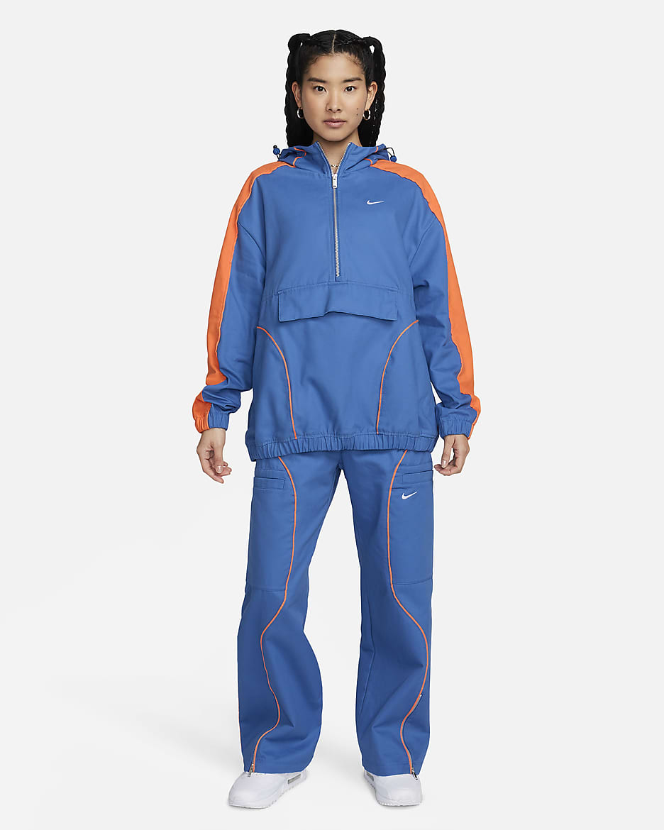 Nike Sportswear Street Women's Oversized Anorak Jacket - Star Blue/Bright Mandarin/Bright Mandarin/White