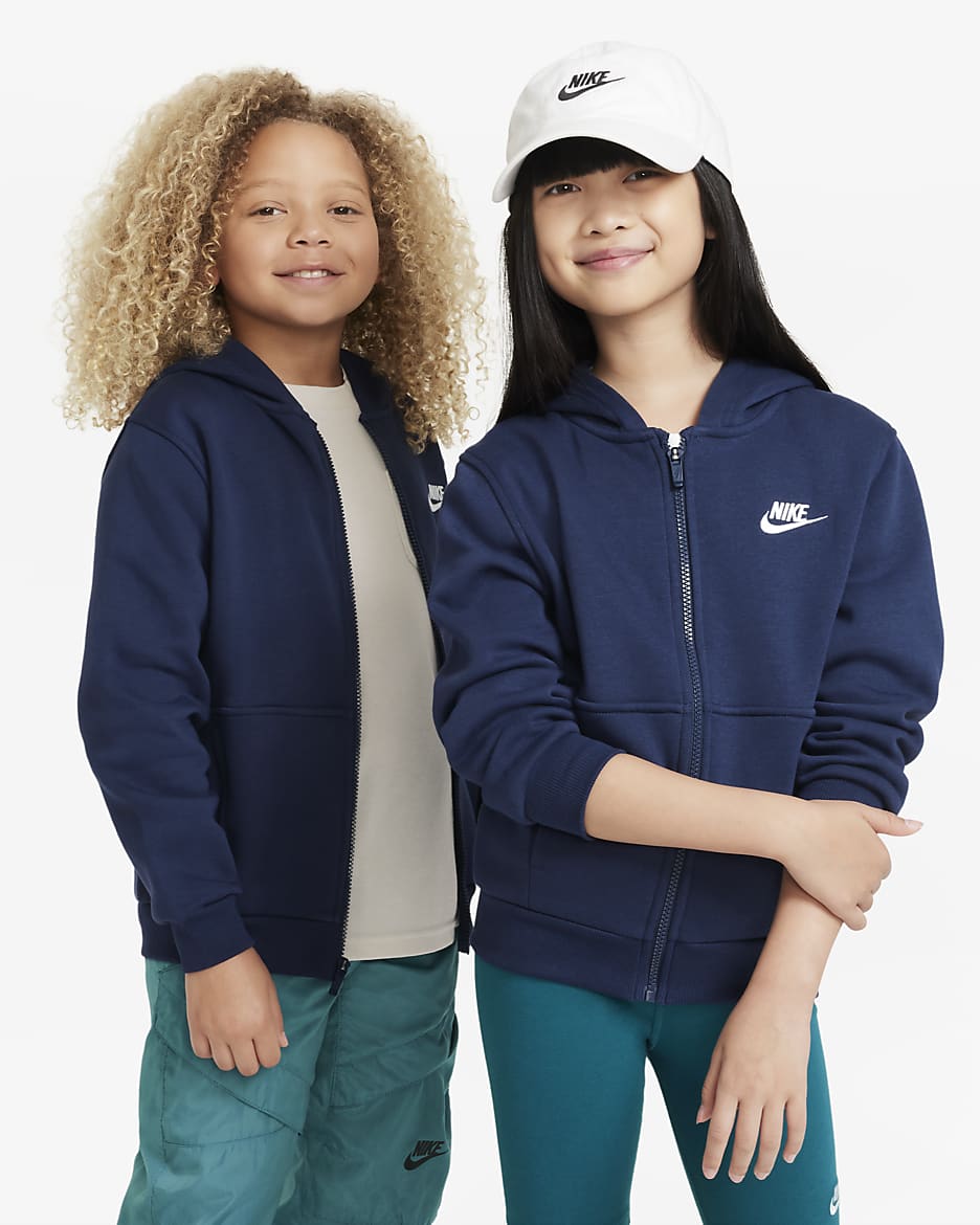 Nike Sportswear Club Fleece Older Kids' Full-Zip Hoodie - Midnight Navy/White