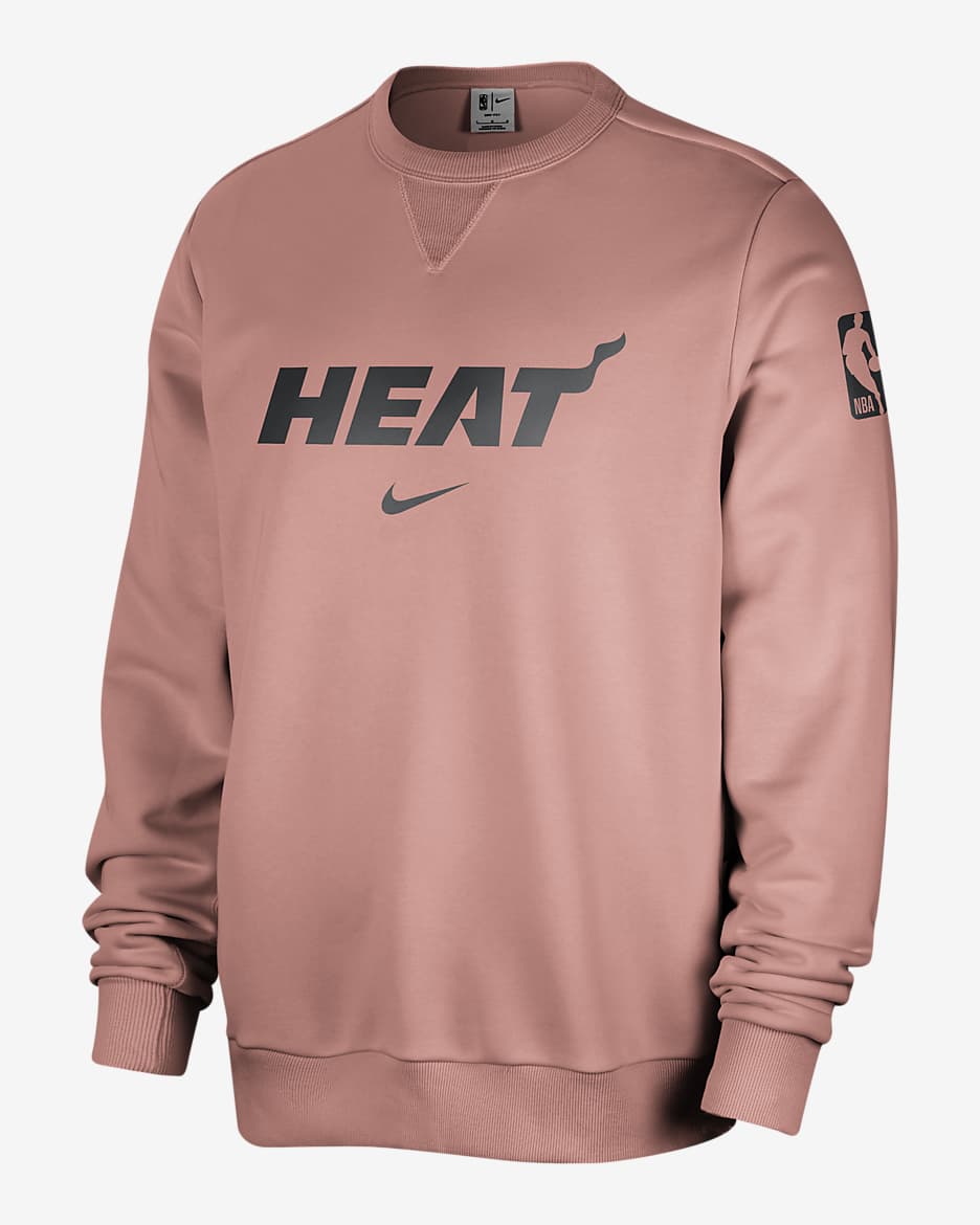 Miami Heat Standard Issue Men's Nike Dri-FIT NBA Crew-Neck Sweatshirt - Red Stardust/Pale Ivory/Black