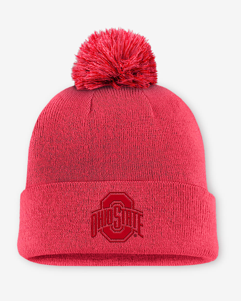 Ohio State Primetime Campus Toned Men's Nike College Cuffed Pom Beanie - Red