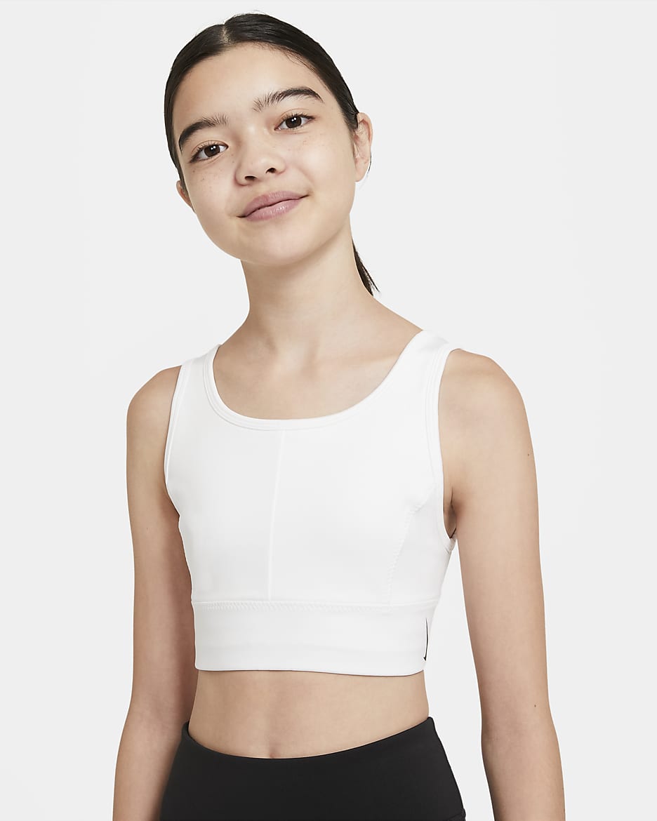 Nike Swoosh Luxe Big Kids' (Girls') Longline Sports Bra - White/Black