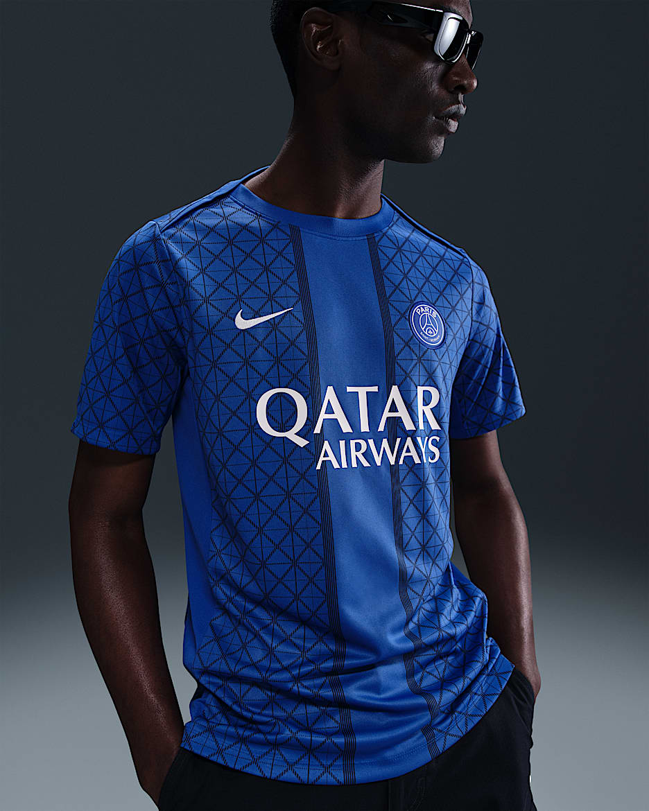 Paris Saint-Germain Academy Pro Home Men's Nike Dri-FIT Soccer Pre-Match Short-Sleeve Top - Hyper Royal/Midnight Navy/White