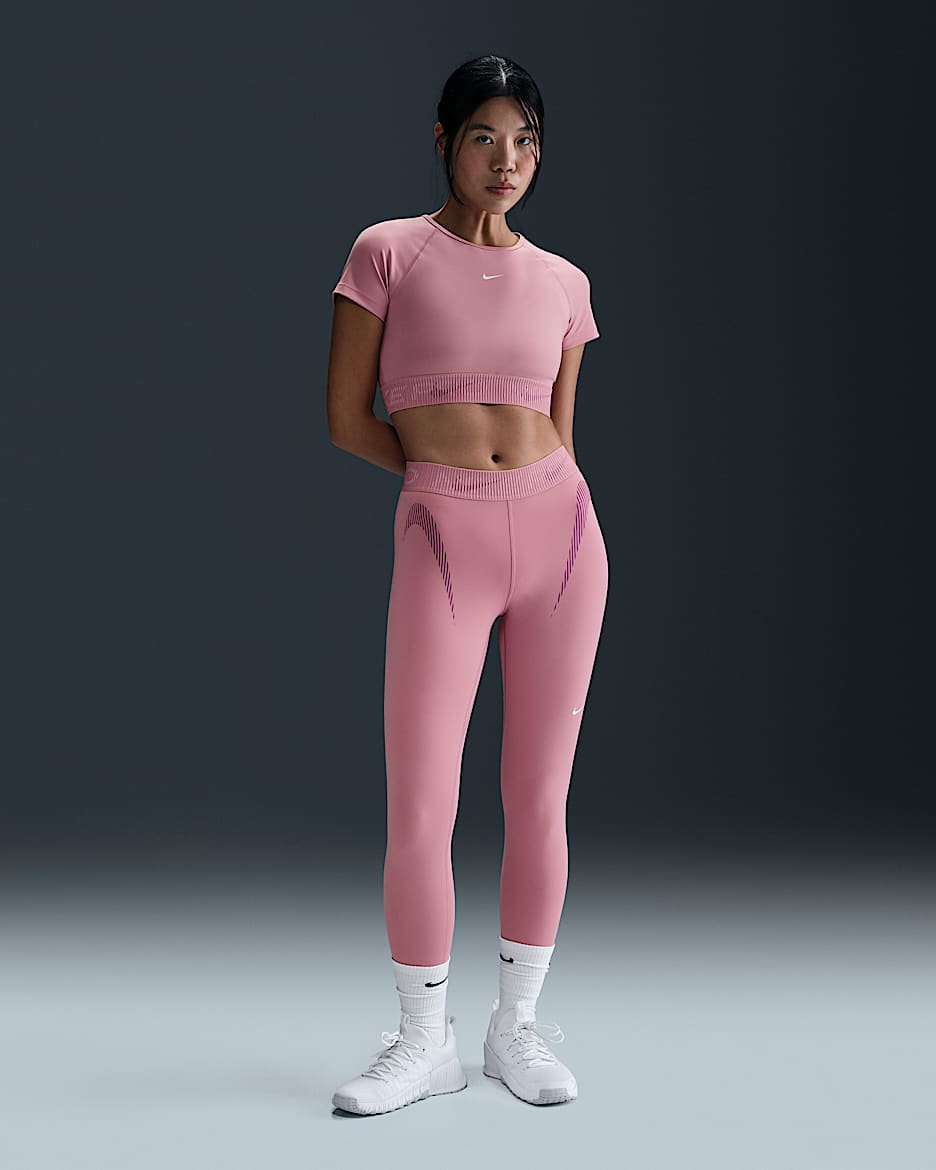 Leggings con gráfico de tiro medio de 7/8 para mujer Nike Pro - Rosa elemental/Baya resaltado/Espuma rosa/Blanco