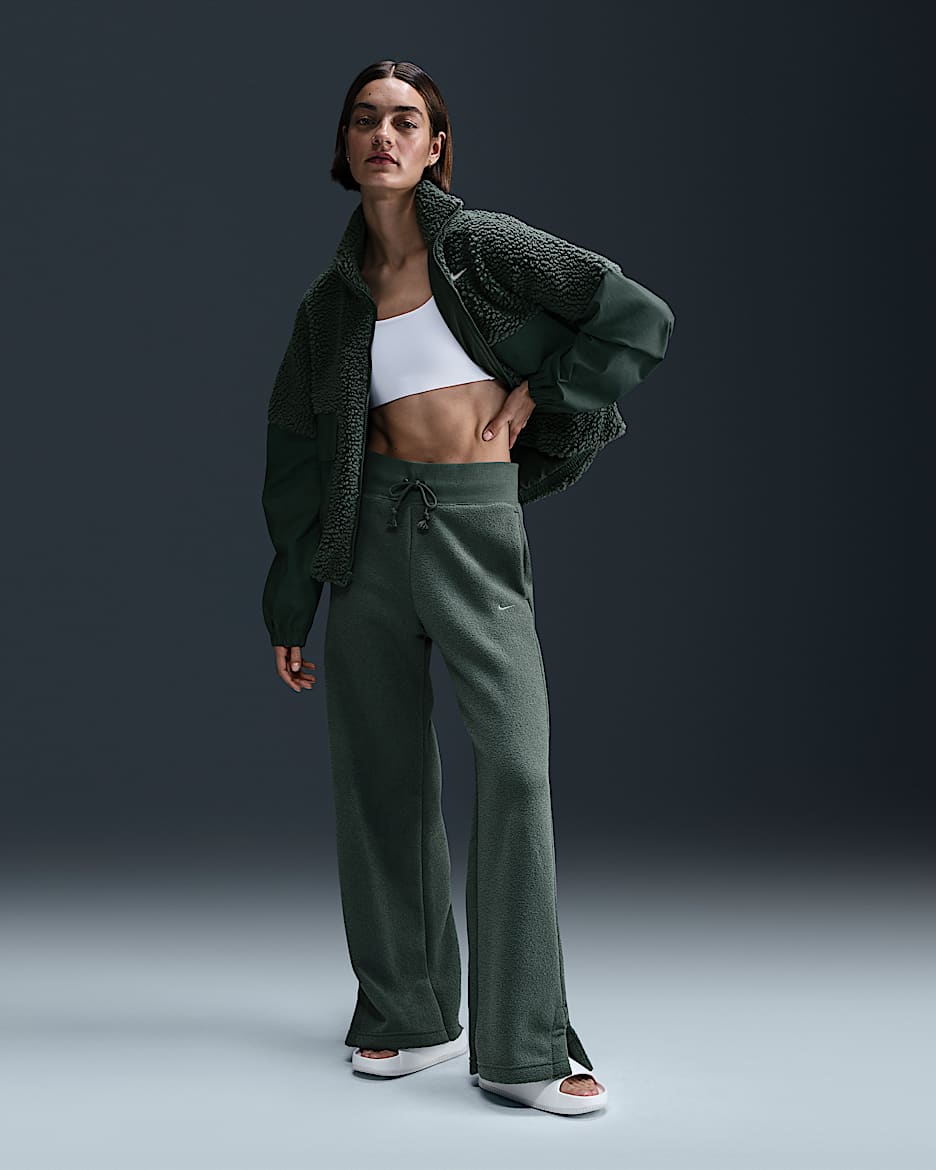 Nike Sportswear Phoenix Plush Women's High-Waisted Wide-Leg Cozy Fleece Pants - Vintage Green/Bicoastal