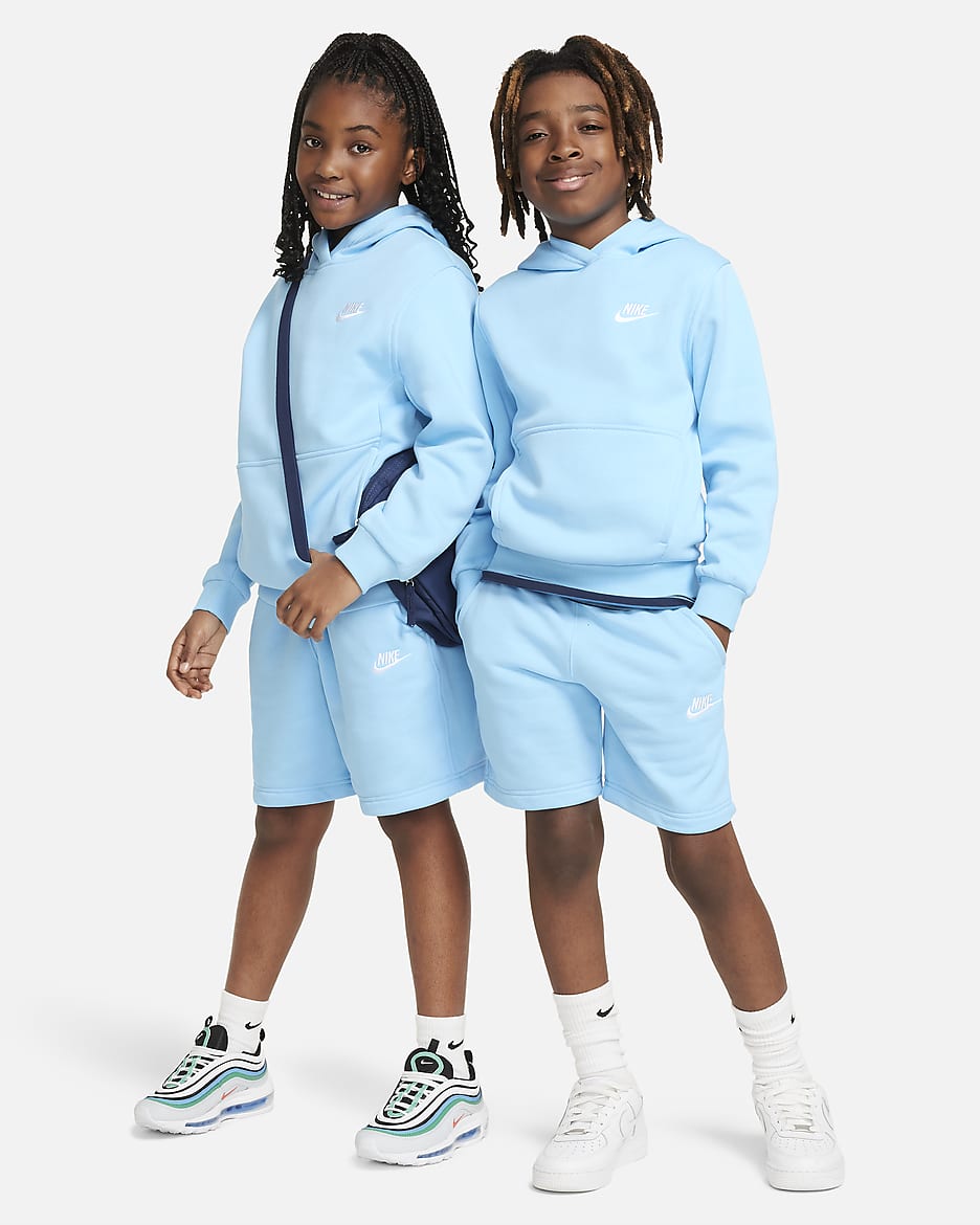 Nike Sportswear Club Fleece Big Kids' Pullover Hoodie - Aquarius Blue/White