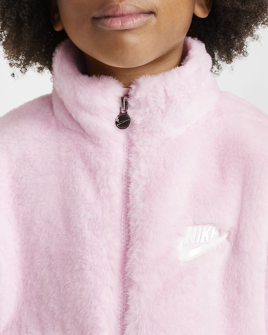 Nike Younger Kids' Faux Fur Jacket - Pink Foam