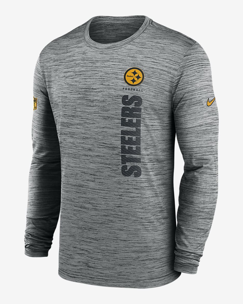 Pittsburgh Steelers Sideline Velocity Men's Nike Dri-FIT NFL Long-Sleeve T-Shirt - Grey Heather