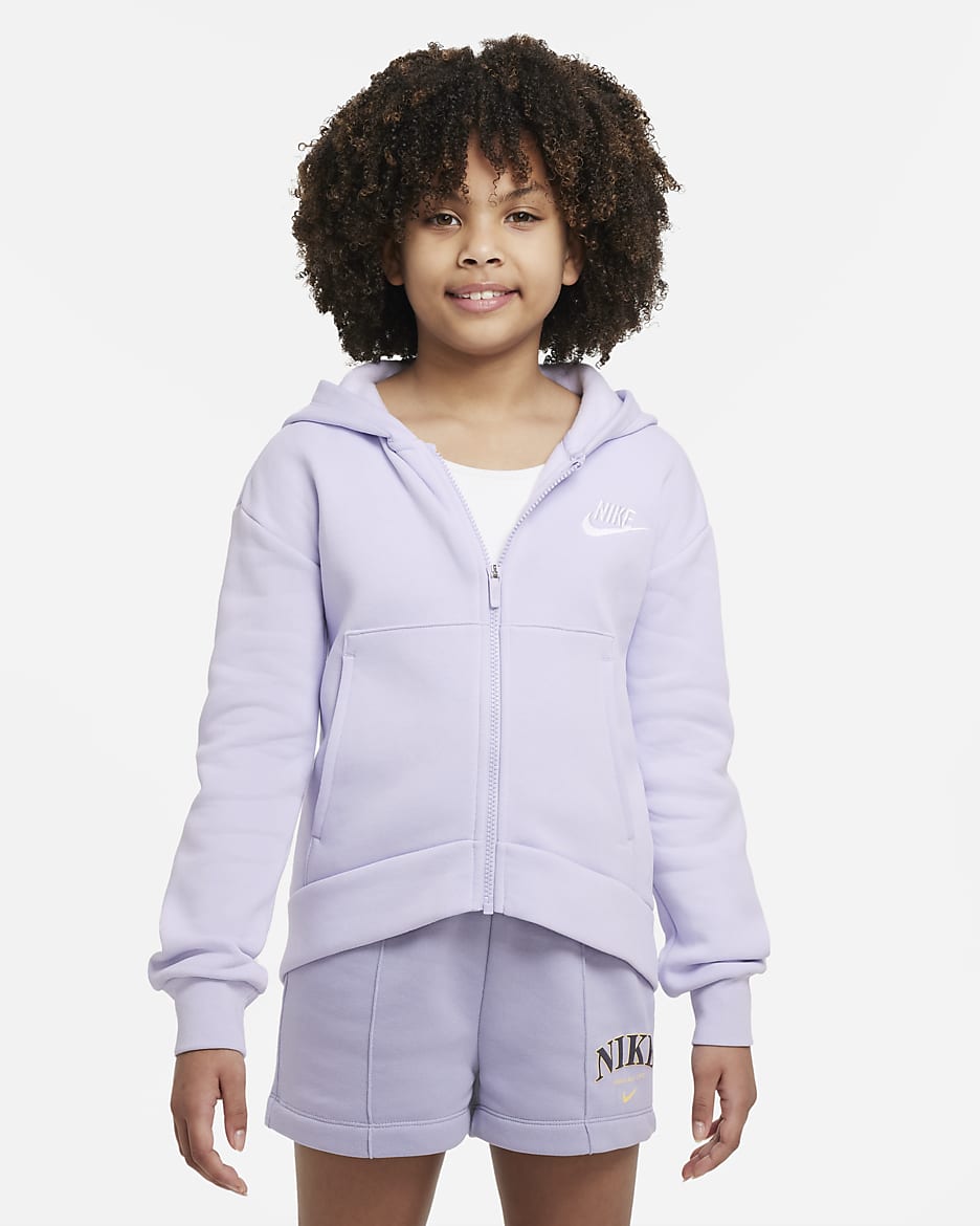 Nike Sportswear Club Fleece Older Kids' (Girls') Full-Zip Hoodie - Oxygen Purple/White