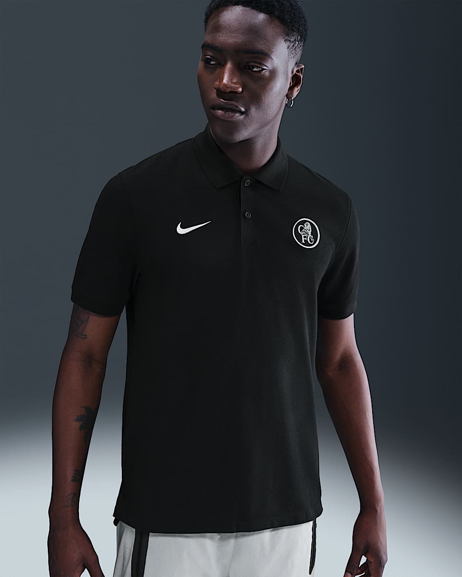 Chelsea F.C. The Nike Polo Third Men's Nike Dri-FIT Football Polo - Black/Black/Field Silver