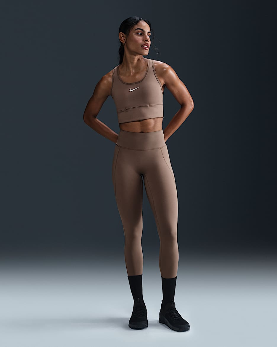 Legging 7/8 à taille haute et maintien normal avec poches Nike Universa pour femme - Mink Brown/Smoke Grey/Ironstone