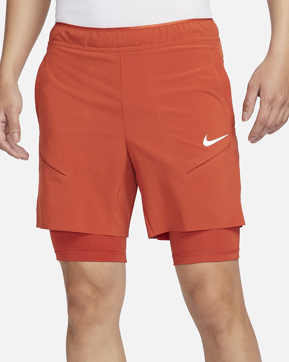 กางเกงเทนนิสขาสั้นผู้ชาย Dri-FIT NikeCourt Slam - Rust Factor/Pink Quartz/ขาว