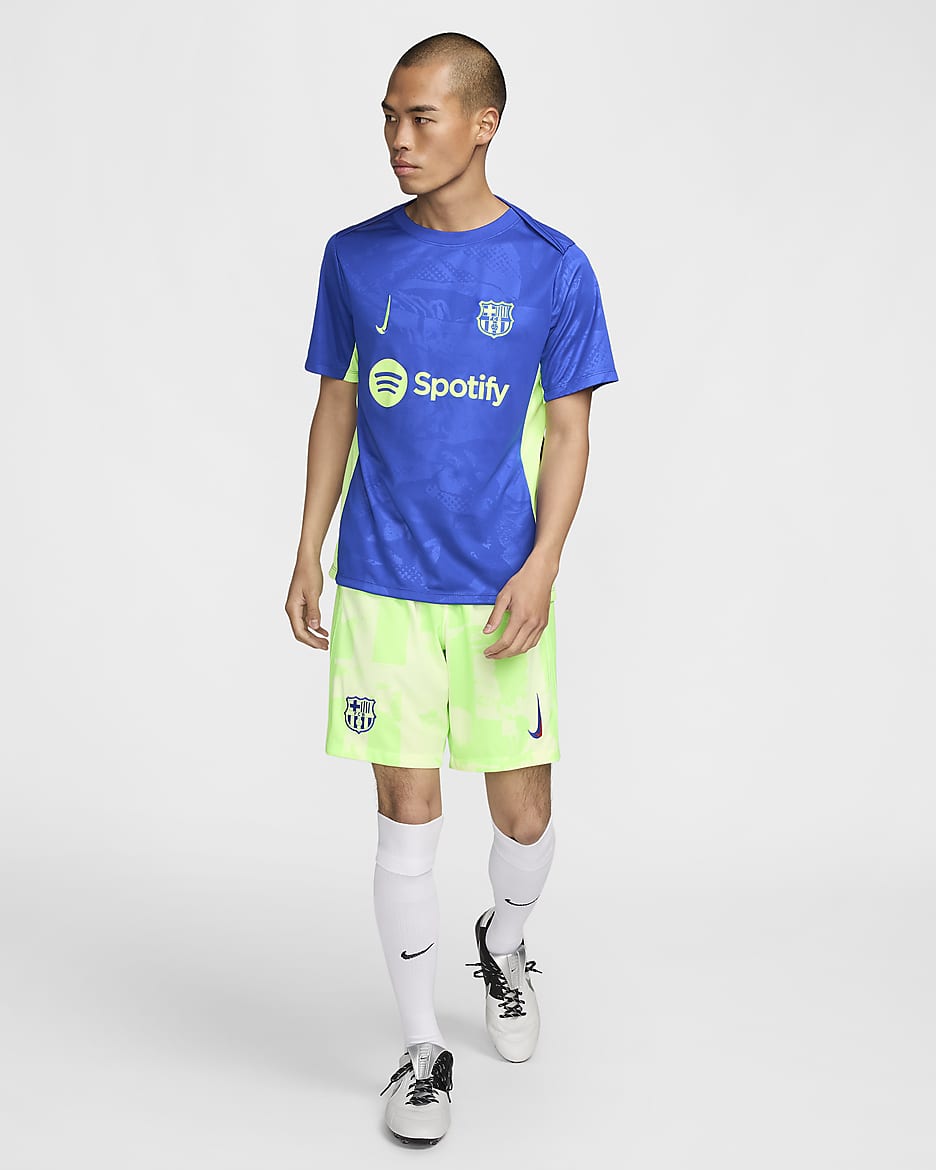 Pánské třetí předzápasové fotbalové tričko Nike Dri-FIT FC Barcelona Academy Pro - Old Royal/Old Royal/Lime Blast/Lime Blast