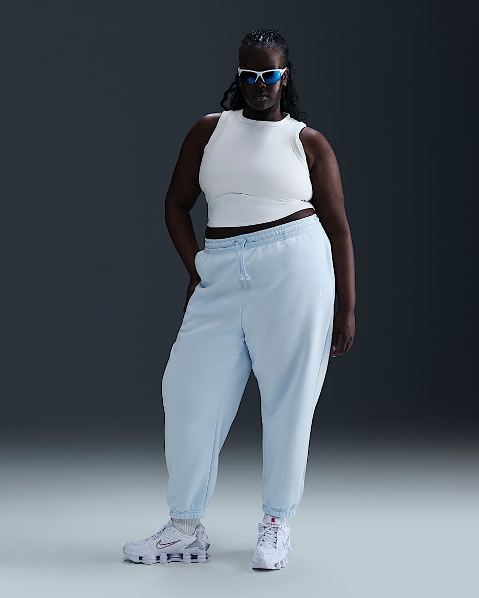 Nike Sportswear Phoenix Fleece ekstra store sweatpants med høyt liv til dame (Plus Size) - Blue Tint/Sail