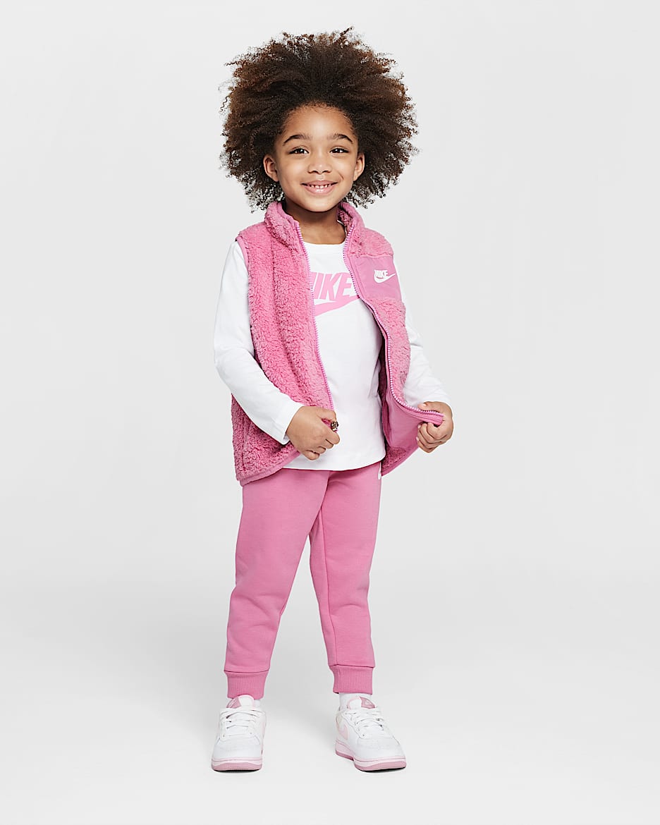 Nike Club Toddler Long Sleeve T-Shirt, Vest, and Pants Set - Magic Flamingo