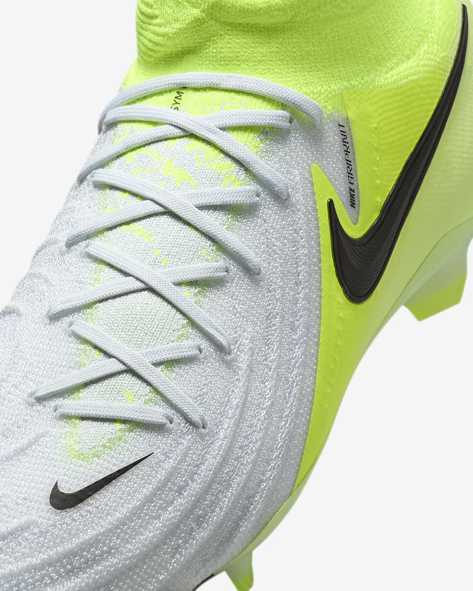 Tacos de fútbol FG de corte high Nike Phantom Luna 2 Elite - Plata metalizado/Volt/Negro