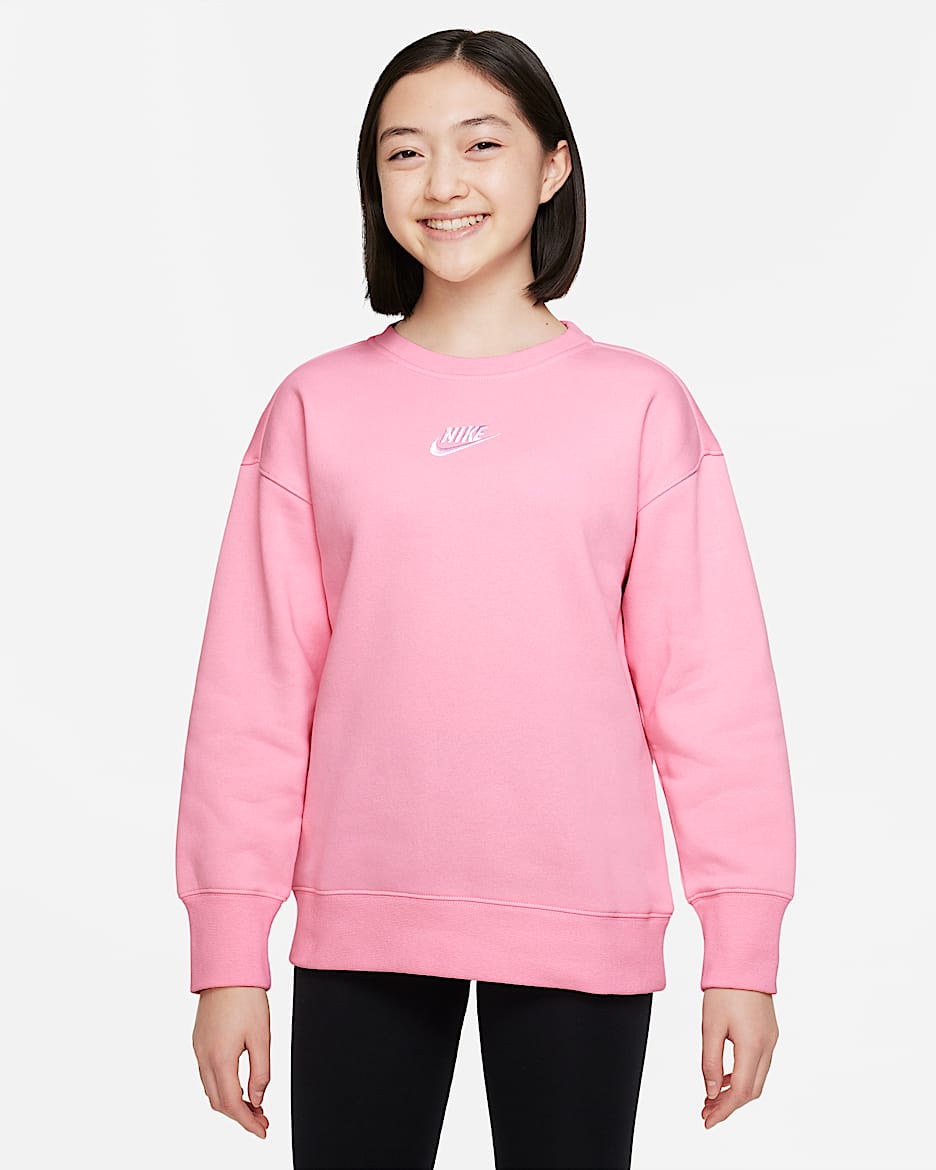 Nike Sportswear Club Fleece Big Kids' (Girls') Crew Sweatshirt - Medium Soft Pink/White