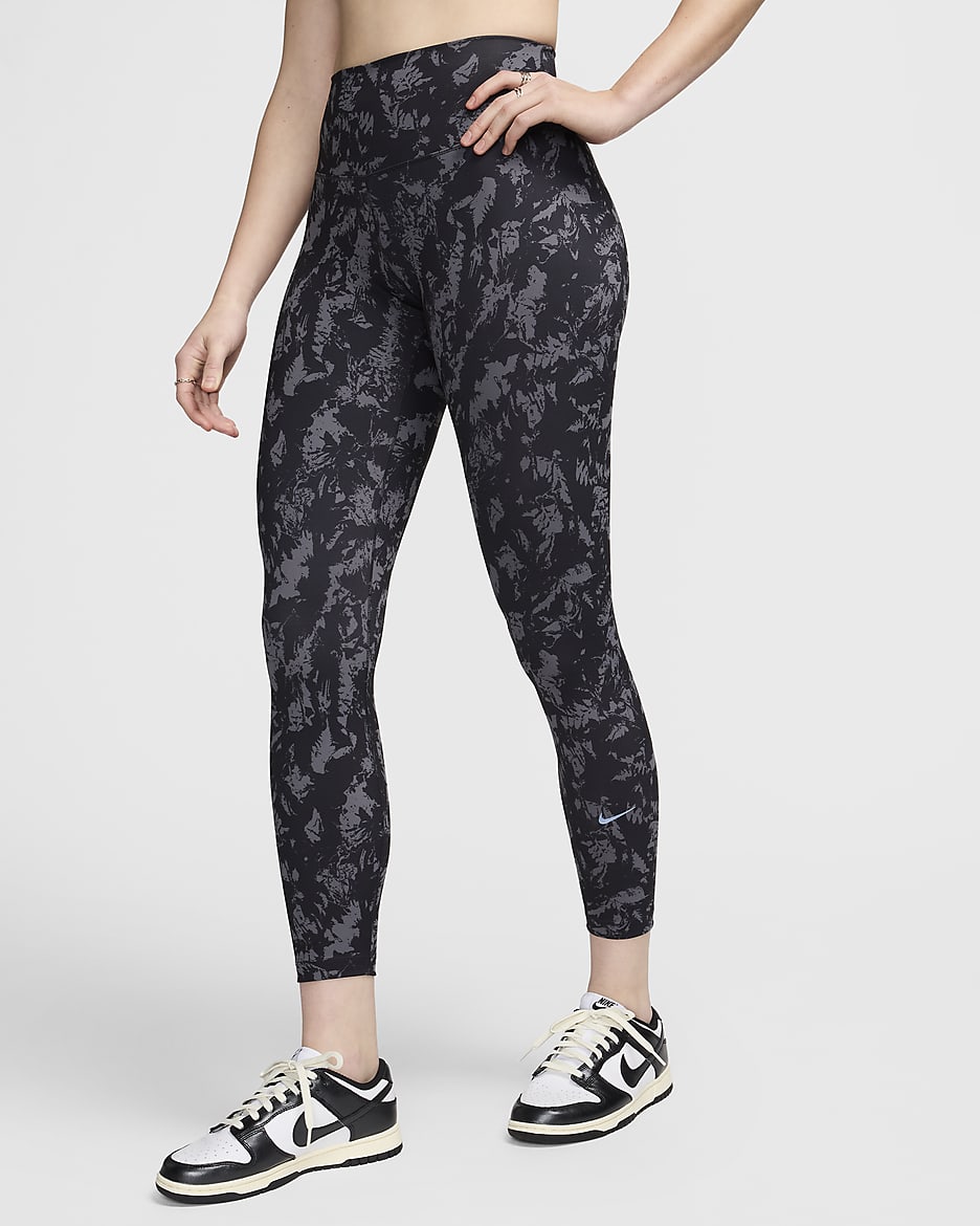 Leggings estampados de tiro alto de 7/8 para mujer Nike One - Negro/Negro