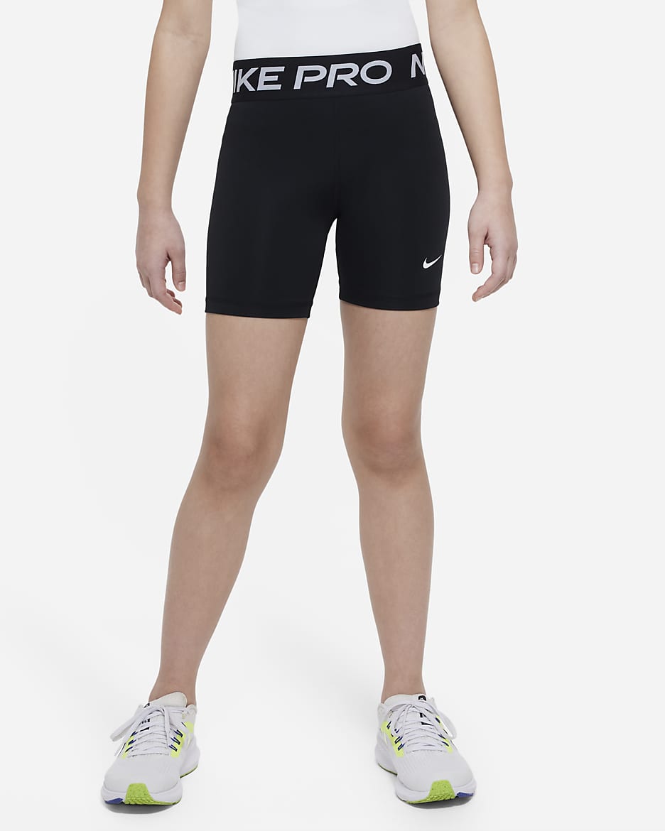 Short Nike Pro Dri-FIT 13 cm pour ado (fille) - Noir/Blanc