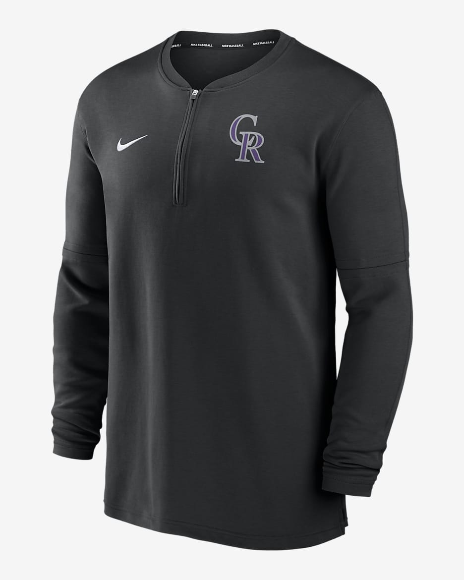 Playera de manga larga Nike Dri-FIT de la MLB de medio cierre para hombre Colorado Rockies Authentic Collection Game Time - Negro