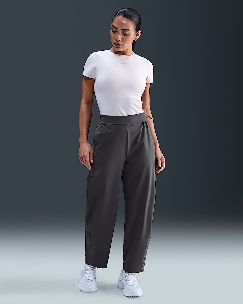 Nike 24.7 PerfectStretch Women's Dri-FIT High-Waisted Loose Barrel-Leg Trousers - Thunder Grey/Dark Shadow