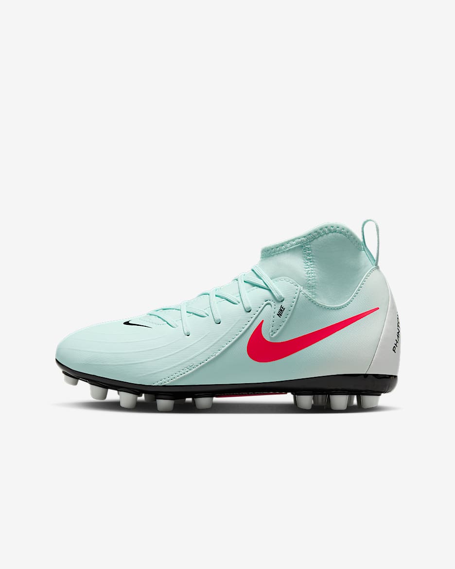 Nike Jr. Phantom Luna 2 Academy Younger/Older Kids' AG High-Top Football Boot - Mint/Off-Noir/Atomic Red