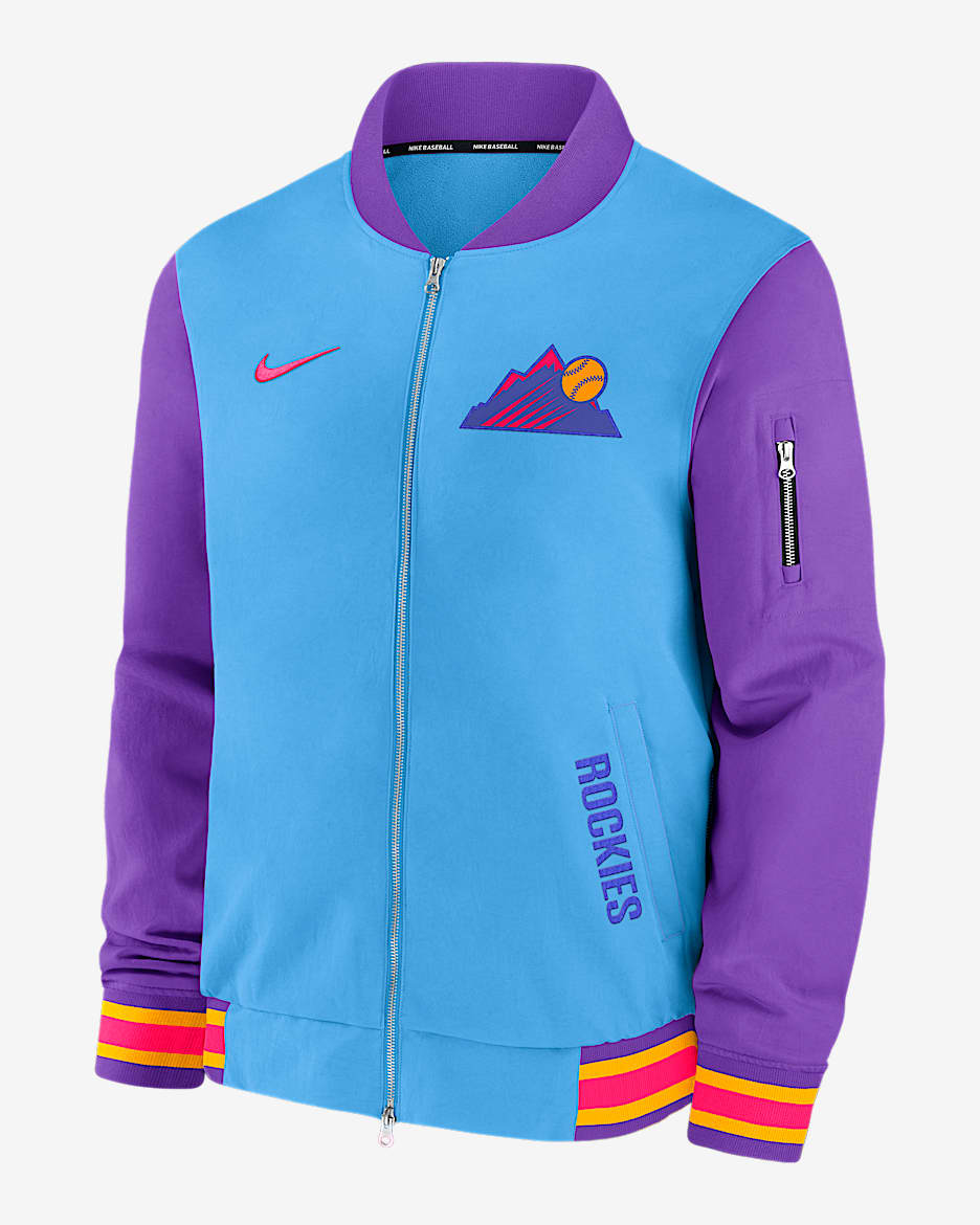 Colorado Rockies Authentic Collection City Connect Men's Nike MLB Full-Zip Bomber Jacket - Grey