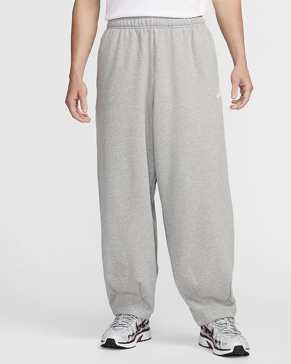 Nike Club Fleece Men's Oversized French Terry Pants - Dark Grey Heather/Light Smoke Grey/White