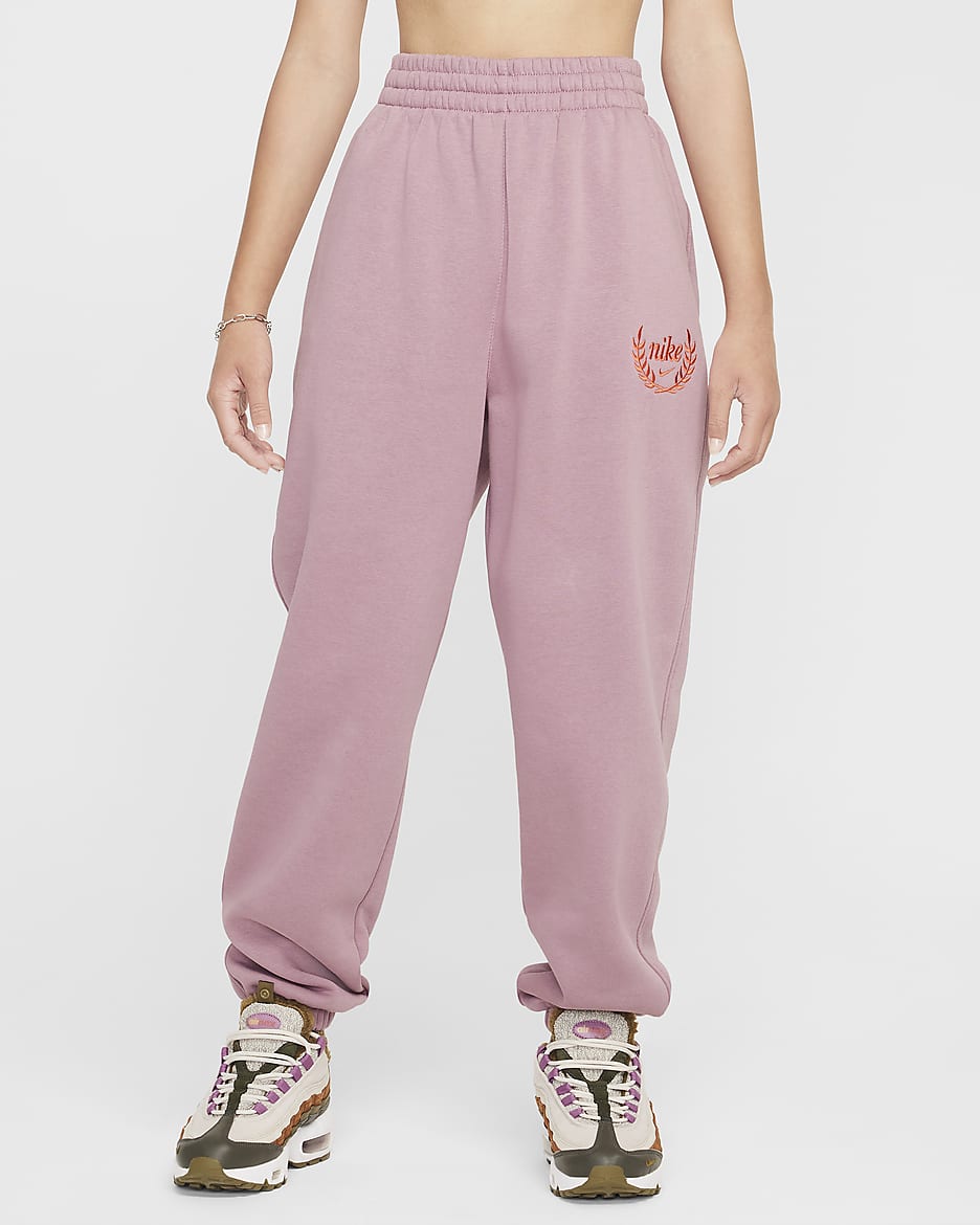 Nike Sportswear Club Fleece Girls' Loose Trousers - Plum Dust/Light Wild Mango