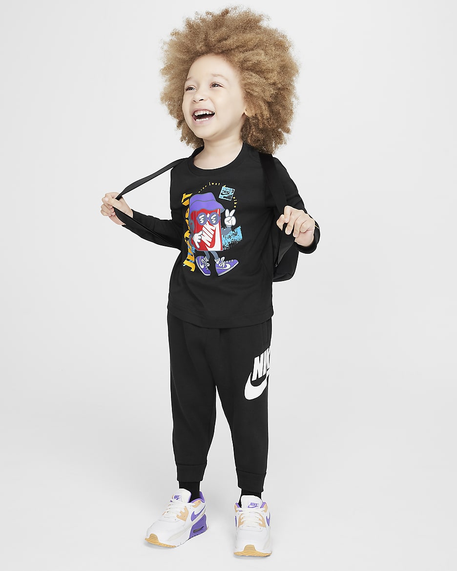 Playera de manga larga Peace de corte cuadrado infantil Nike - Negro