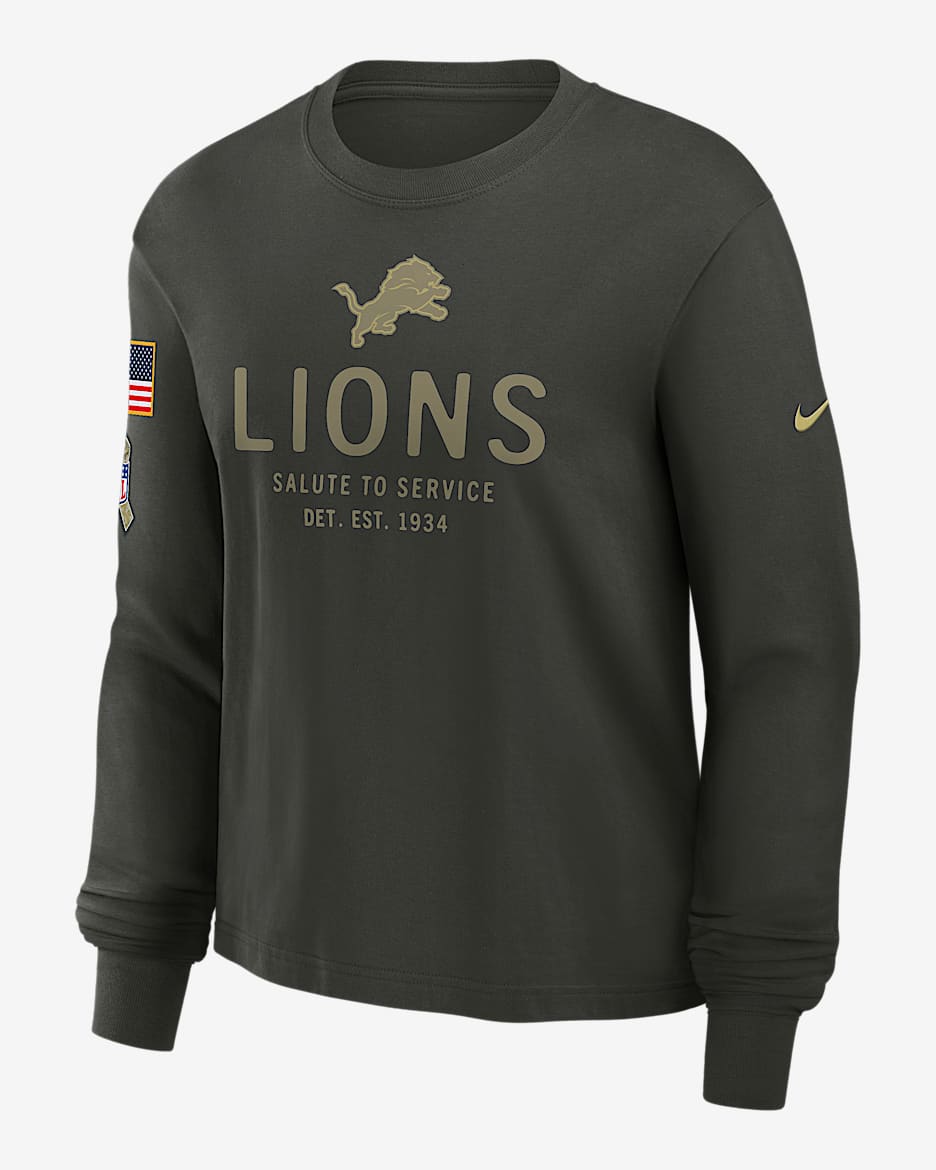 Detroit Lions Salute to Service Sideline Women's Nike Dri-FIT NFL Long-Sleeve T-Shirt - Olive